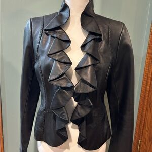 White House Black Market Black Ruffled Leather Jacket